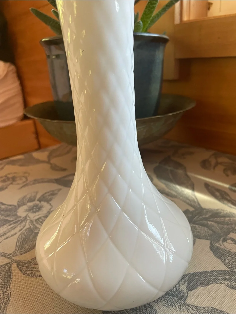 Classic White Quilted Glass Bud Vase